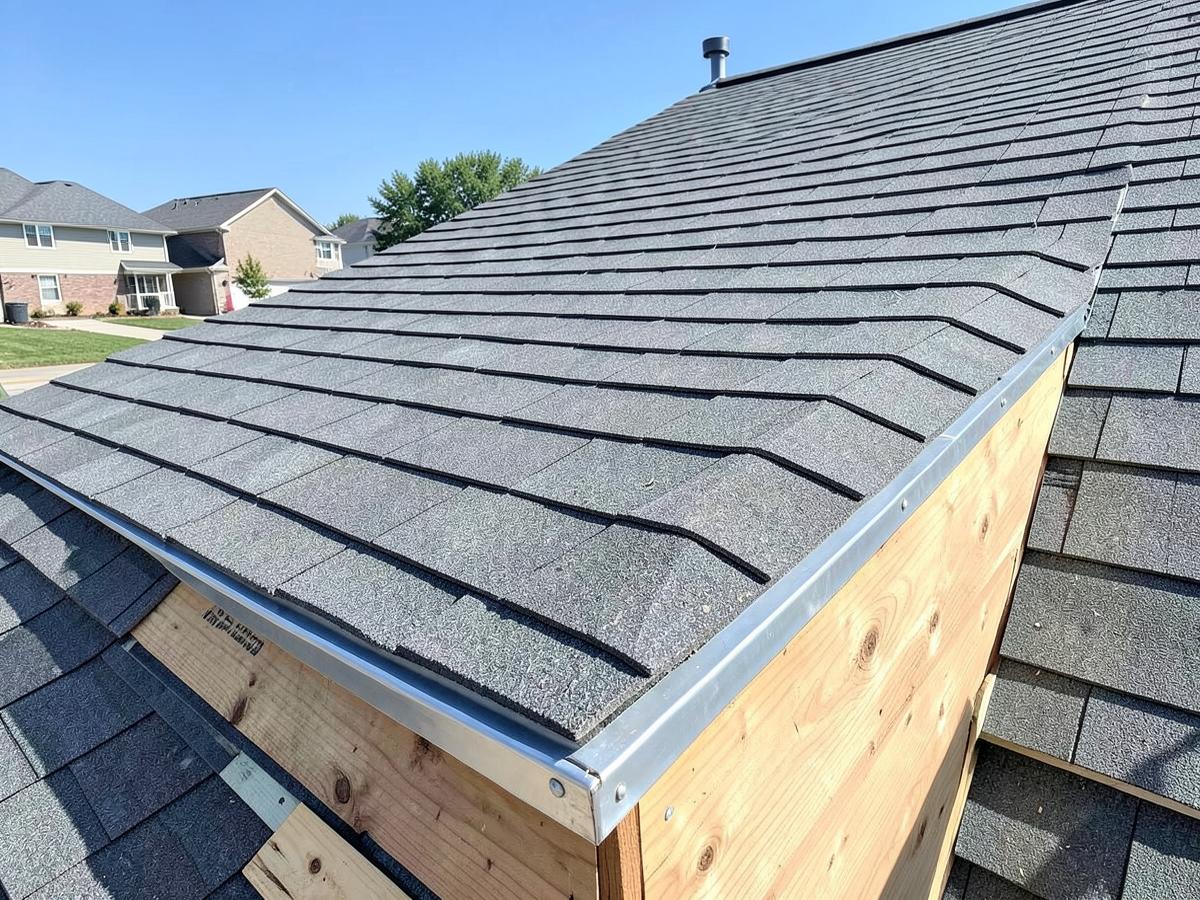 Sealed roof deck with reinforced drip edge and new architectural shingles on a fortified roof installation